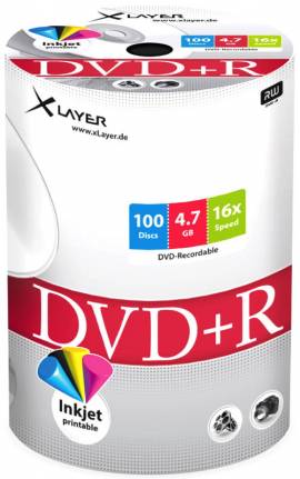 100 XLayer DVD+R full printable 4.7GB 120Min 16x Shrink - Bild vergr��ern 