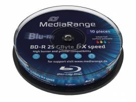 10 Mediarange Blu-ay BD-R full printable 25GB 6x Spindel - Bild vergrößern