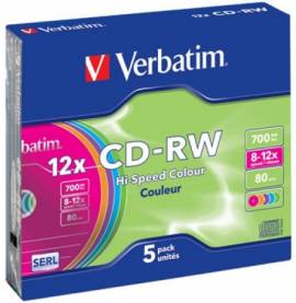5 Verbatim CD-RW 700MB 80Min color 12x Slimcase - Bild vergr��ern 
