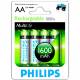 4 Philips Akku AA 1600mAh NiMH-Akkus Restposten