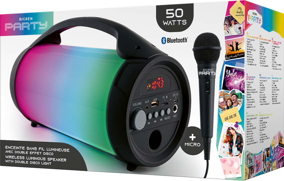 Bigben Bluetooth portabler Lautsprecher Party Lite Disco Licht LED Mikrofon AU379143