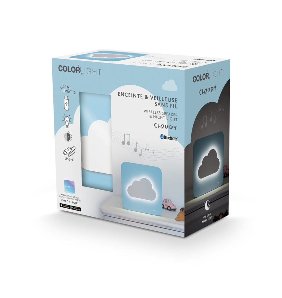 Bigben Bluetooth portabler Lautsprecher COLORLIGHT Cloudy Wolke LED blau AU385120