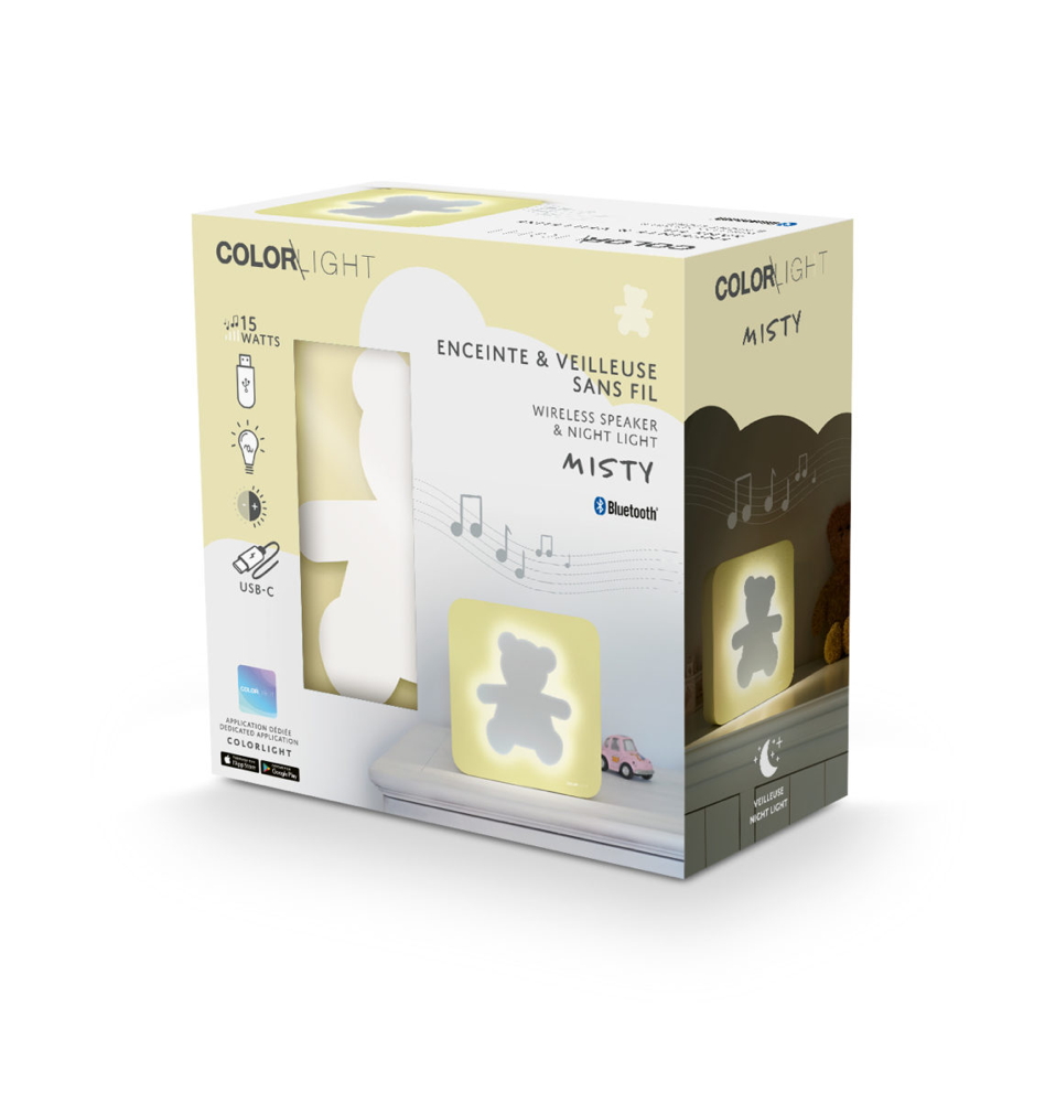 Bigben Bluetooth portabler Lautsprecher COLORLIGHT Misty Bär LED gelb AU385403