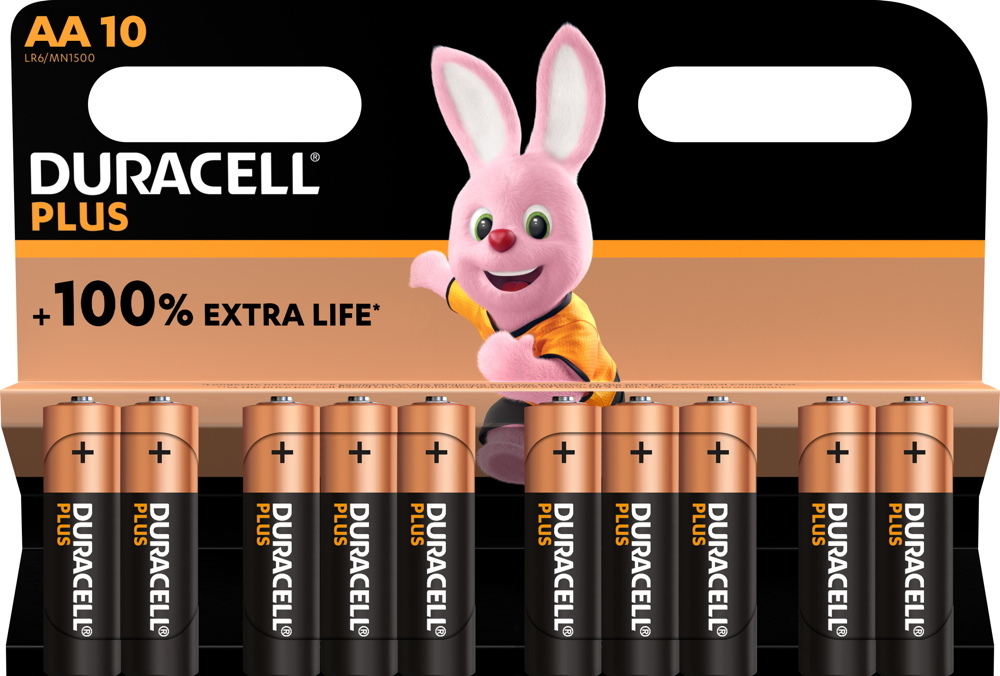 10 Duracell Plus AA / Mignon Alkaline 100% Extra Life Batterien im 10er Blister