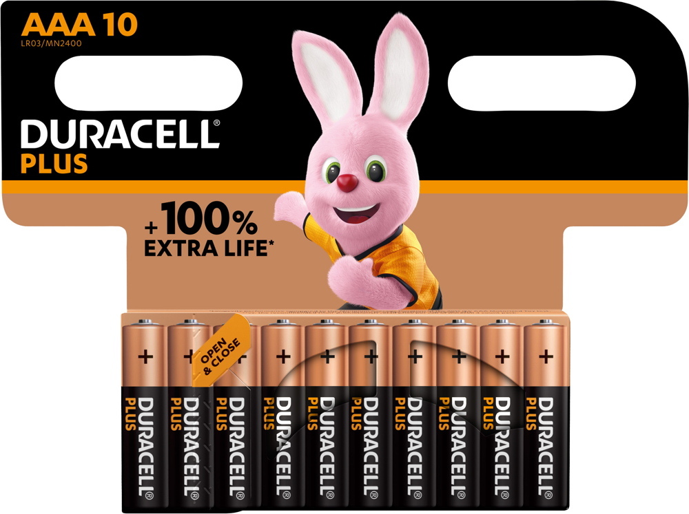 10 Duracell Plus AAA / Micro Alkaline 100% Extra Life Batterien im 10er Blister