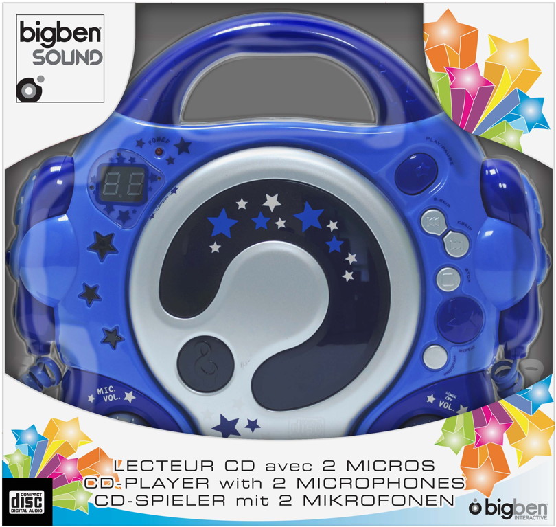 Bigben tragbarer CD Player CD47 Kids blau für Kinder 2 Mikrofone