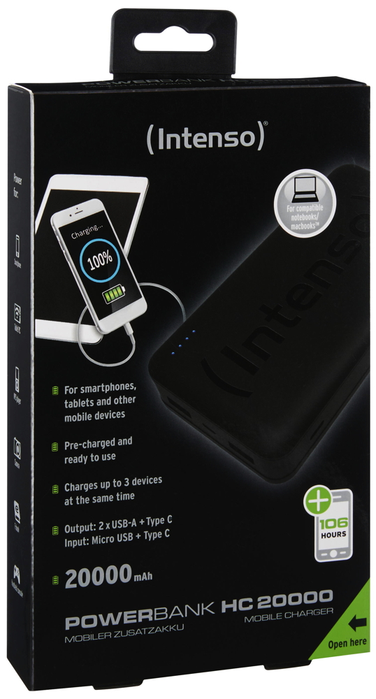 Intenso Hc 20000 Powerbank 20000 Mah Schwarz Intenso Powerbank mobile Ladestation HC 20000 mAh Ladegerät USB Typ C