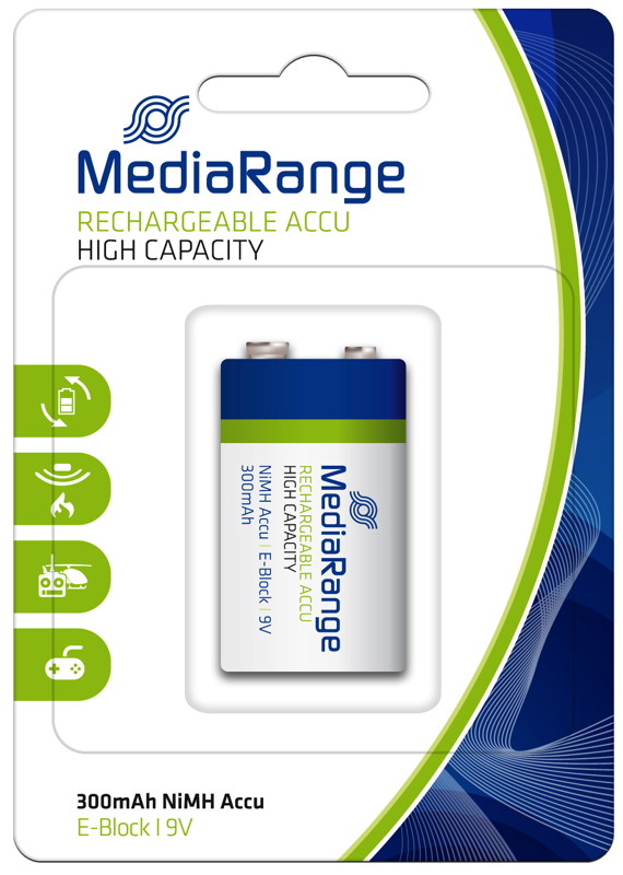 1 Mediarange Akku 9V 300mAh Nickel-Metall-Hydrid Blister