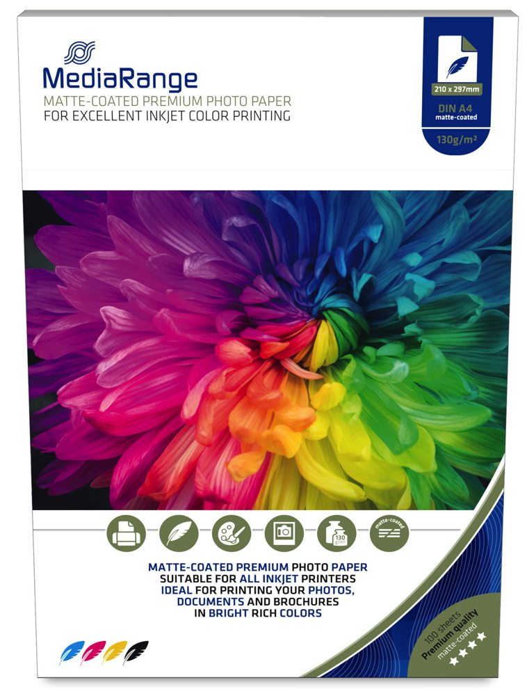100 Mediarange Blatt Fotopapier DIN A4 matt einseitig 130 g/m²