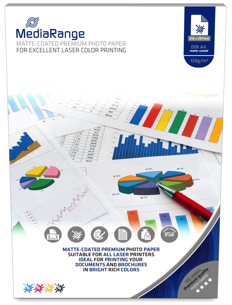 100 Mediarange Blatt Fotopapier DIN A4 Laser matt einseitig 120 g/m²