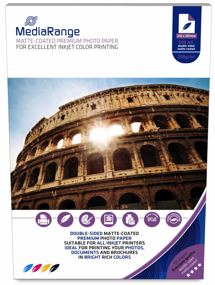 50 Mediarange Blatt Fotopapier DIN A4 matt beidseitig dual 250 g/m²