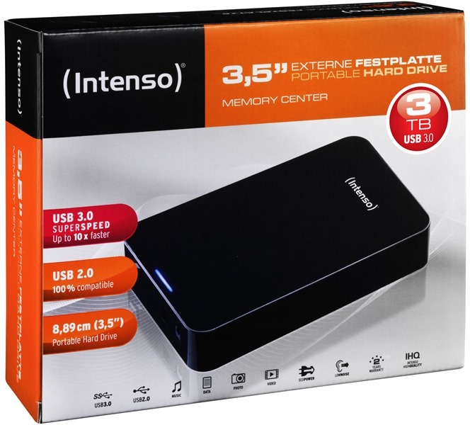 Intenso HDD externe Festplatte Memory Center 3,5 Zoll 3TB USB 3.0 schwarz