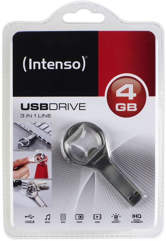 Intenso USB Stick 4GB Speicherstick 3in1 Line Flaschen&ouml;ffner