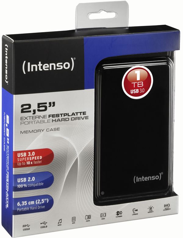 Intenso HDD externe Festplatte Memory Case 2,5 Zoll 1TB USB 3.0 schwarz