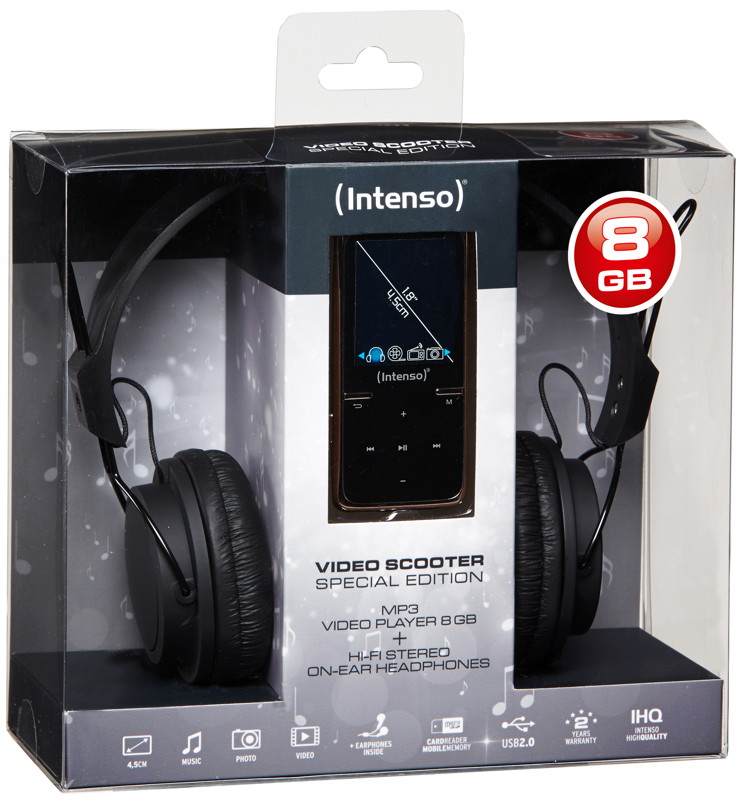 Intenso MP3 Player Video Scooter 8GB 1,8 Zoll Display ONEAR Kopfhörer schwarz