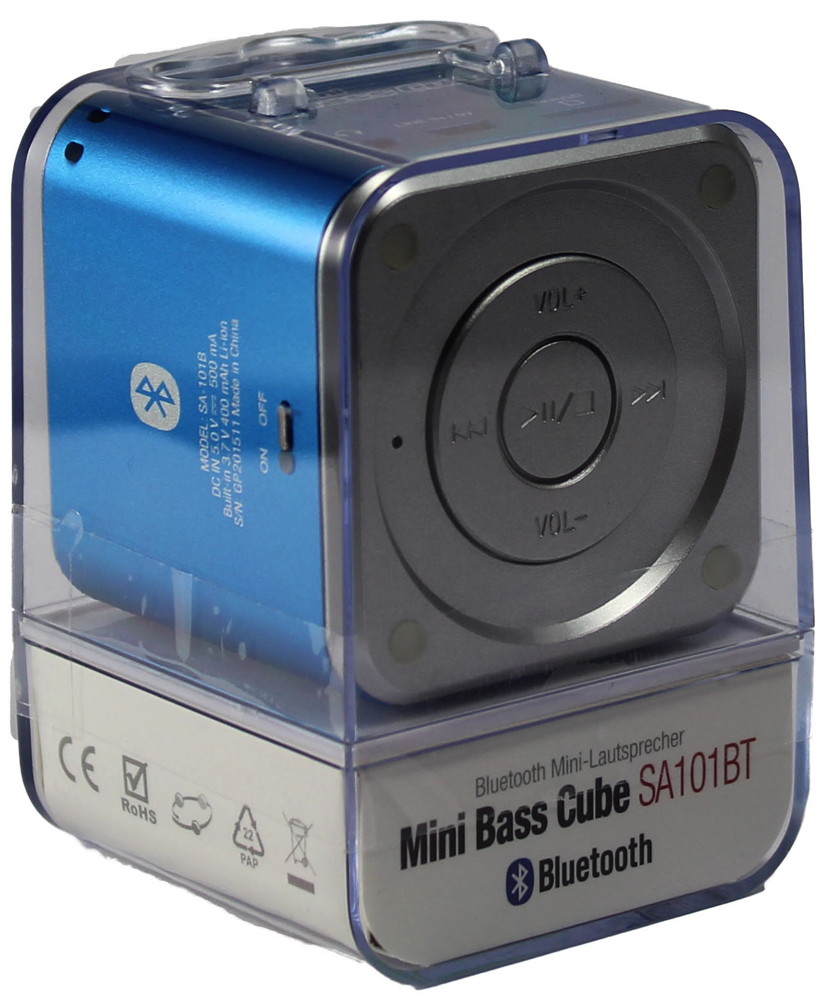 JAYtech Bluetooth portabler Lautsprecher / MP3 Player Mini Bass Cube