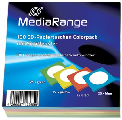 100 Mediarange farbige Papiertaschen mit Fenster