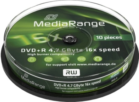 10 Mediarange DVD+R 4.7GB 120Min 16x Spindel