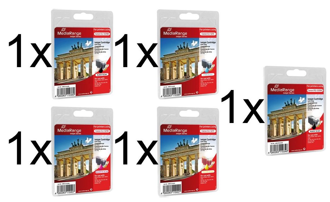 5x kompatible Tintenpatrone zu Canon PGI-520BK CLI-521BK/C/M/Y von Mediarange