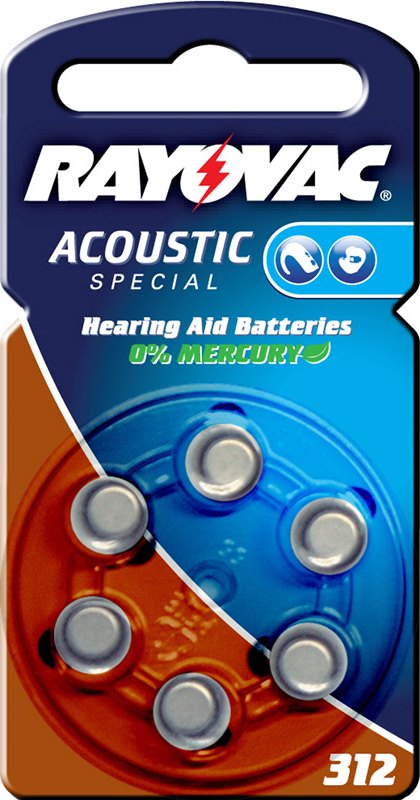 6 Rayovac 4607 Acoustic Spezial Typ 312 Zink-Luft H&ouml;rger&auml;tebatterien Blister