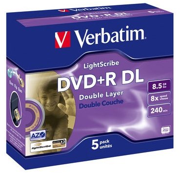 5 Verbatim DVD+R Double Layer lightscribe 8,5GB 240Min 8x Jewel Case