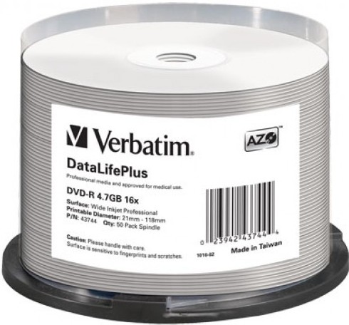 50 Verbatim DVD-R professional full printable ohne Logo 120min 4,7GB 16x Spindel