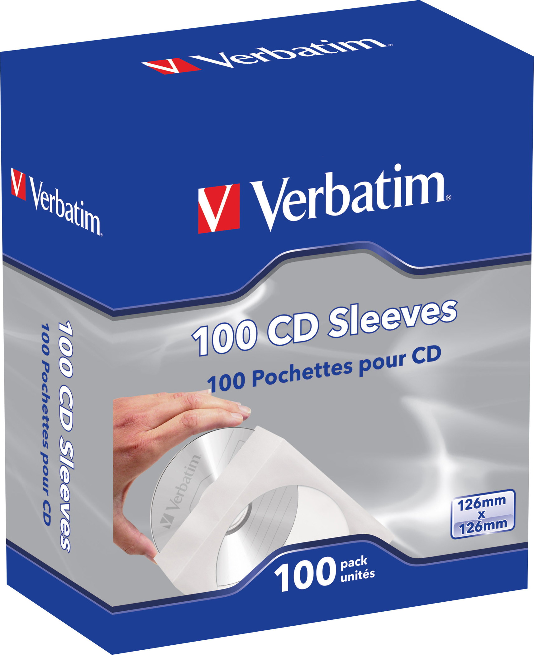 100 Verbatim Papiertaschen mit Fenster für je 1 BD / CD / DVD weiß