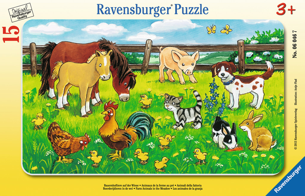 15 Teile Ravensburger Kinder Rahmen Puzzle Bauernhoftiere auf der Wiese 06046