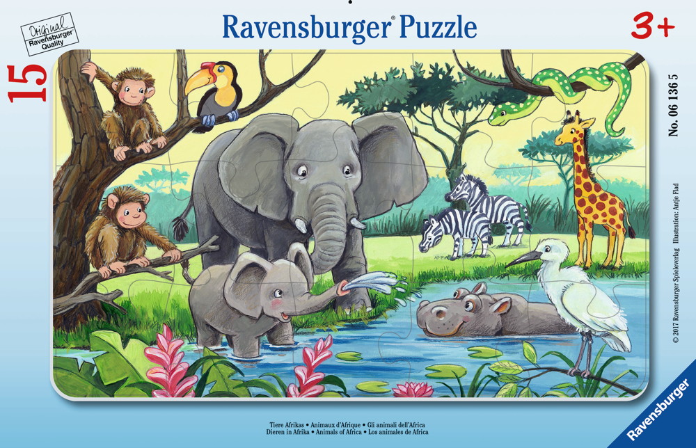 15 Teile Ravensburger Kinder Rahmen Puzzle Tiere Afrikas 06136