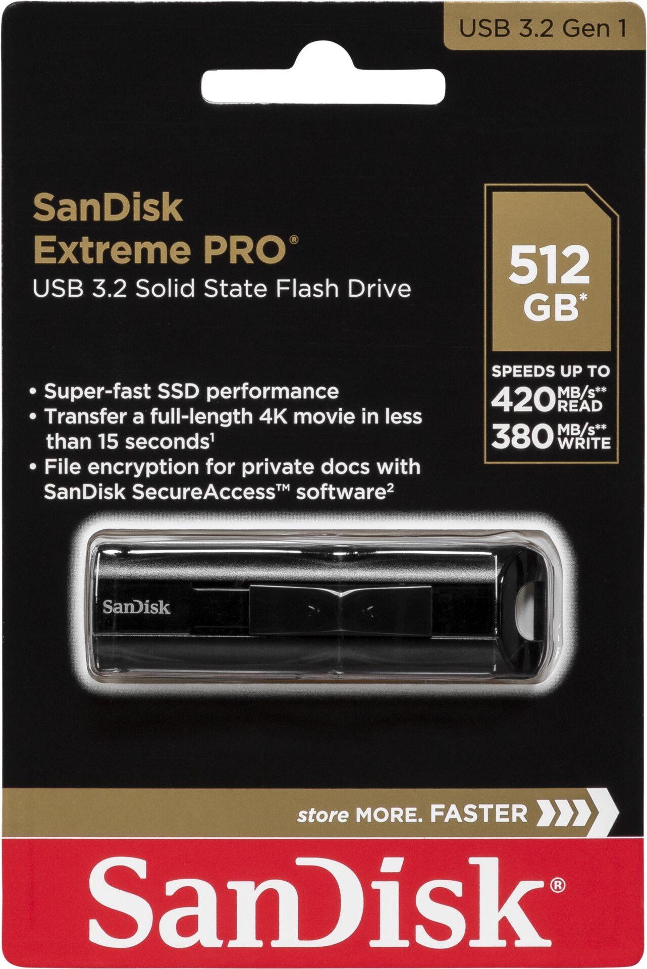 Sandisk USB Stick 512GB Speicherstick Cruzer Extreme Pro schwarz USB 3.2 Gen. 1x1 USB-A