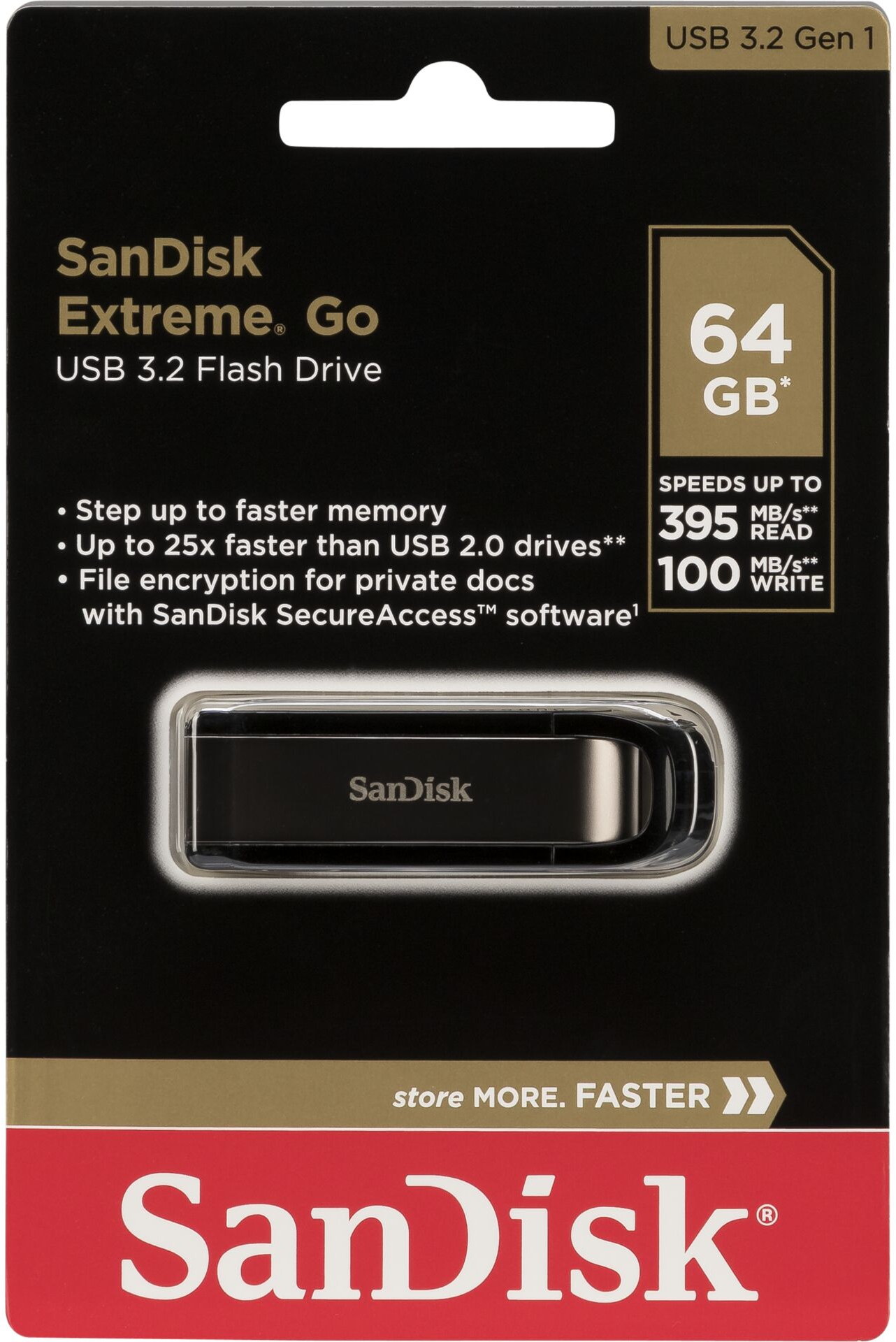 Sandisk USB Stick 64GB Speicherstick Cruzer Extreme GO schwarz USB 3.2 Gen. 1x1 USB-A