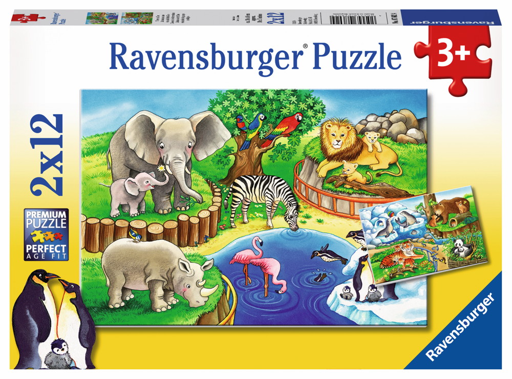 2 x 12 Teile Ravensburger Kinder Puzzle Tiere im Zoo 07602