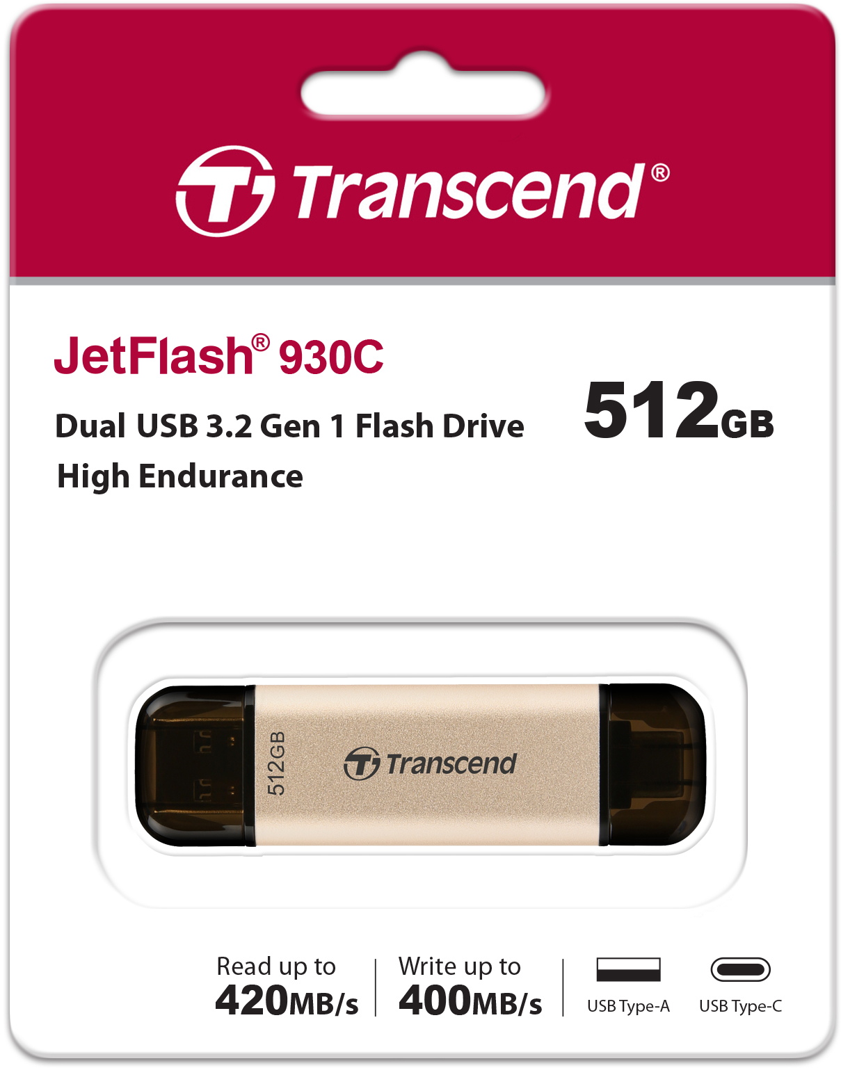 Transcend USB Stick 512GB Speicherstick JetFlash 930 TLC USB 3.2 USB-A / USB-C