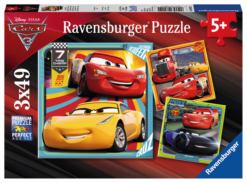 3 x 49 Teile Ravensburger Kinder Puzzle Disney Pixar Cars 3 Bunte Flitzer 08015