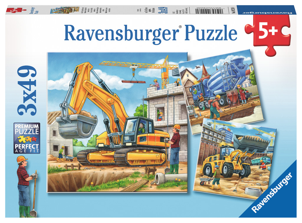 3 x 49 Teile Ravensburger Kinder Puzzle Große Baufahrzeuge 09226