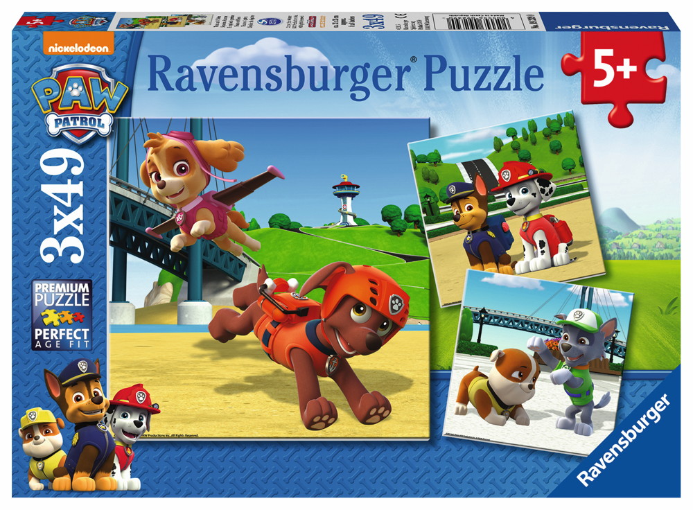 3 x 49 Teile Ravensburger Kinder Puzzle Paw Patrol Team auf 4 Pfoten 09239