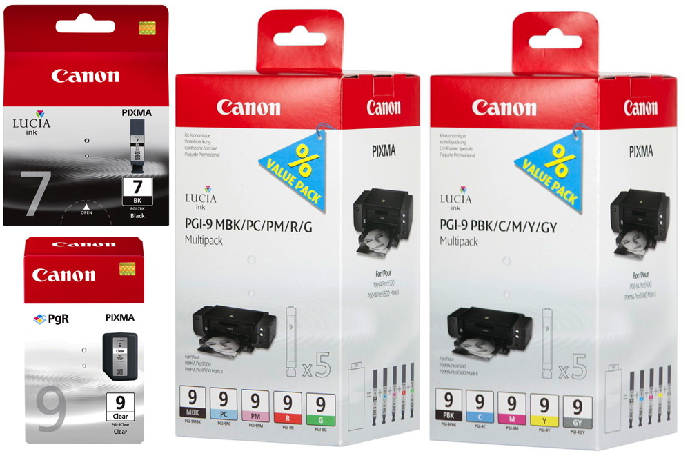 12 Canon Druckerpatronen Tinte PGI-7BK / PGI-9 MBK/PBK/C/M/Y/PM/PC/G/R/GY/Clear