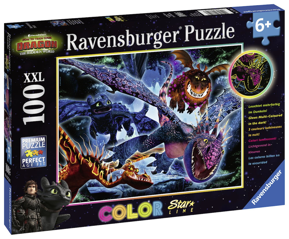 100 Teile Ravensburger Kinder Puzzle XXL Star Line Dragons Leuchtende