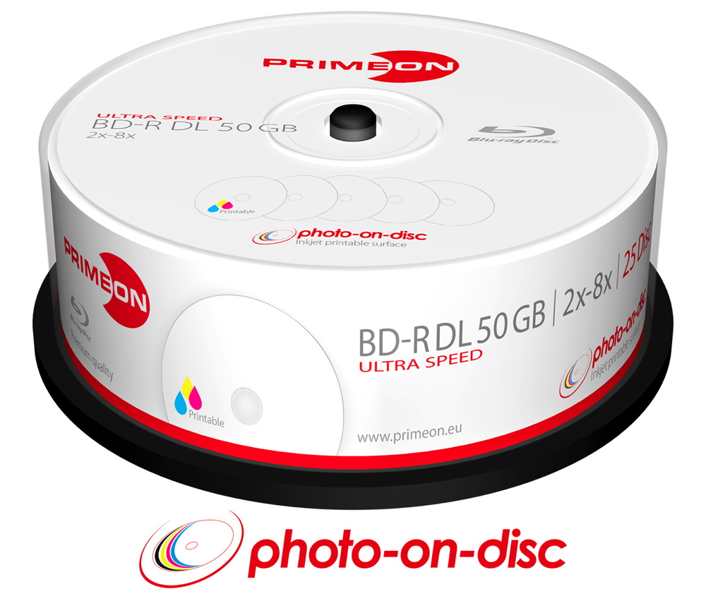 50 Primeon Rohlinge Bluray BDR Dual Layer full printable photo on