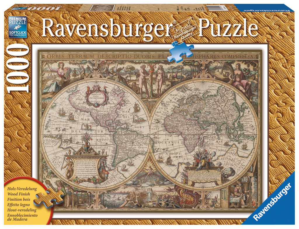1000 Teile Ravensburger Puzzle Antike Weltkarte Holzstruktur 19004