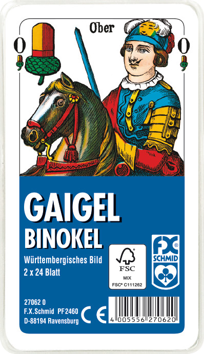 2 x 24 Blatt Ravensburger FX Schmid Spielkarten Gaigel Binokel W�r. Bild Etui 27062
