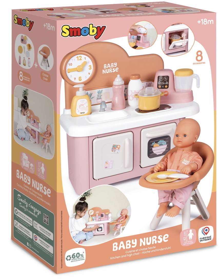 Smoby Spielzeug Rollenspiel Küche Baby Nurse Puppenküche und Hochstuhl 7600220503