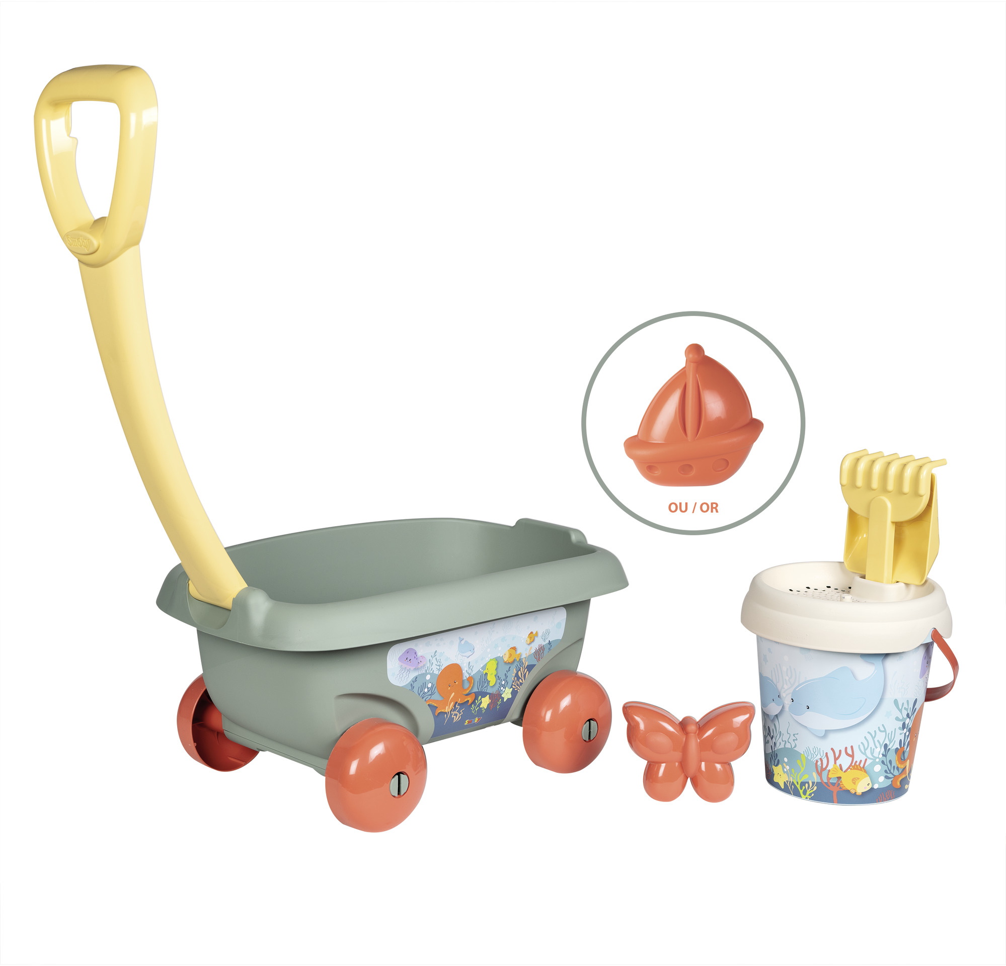 Smoby Outdoor Spielzeug Sand & Strand Eimergarnitur und Handwagen Meer Life Recycling 7600867034