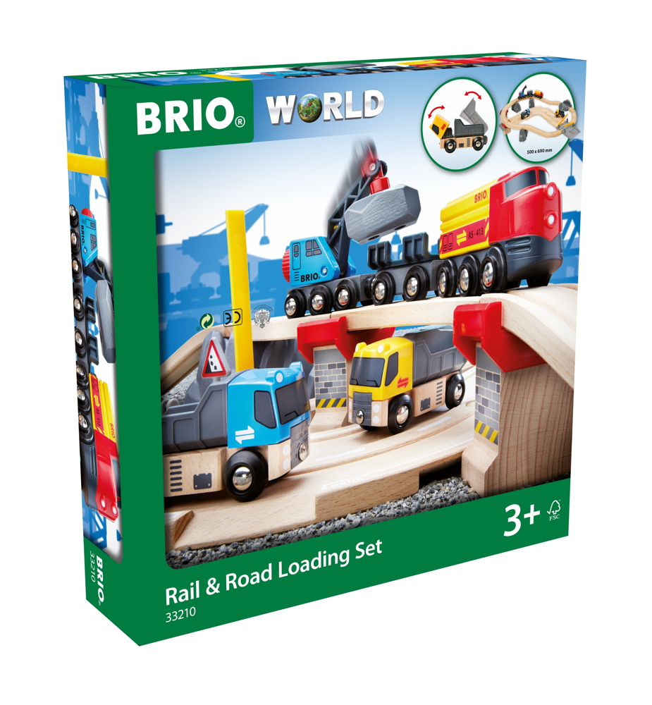 Brio World Eisenbahn Set Straßen und Schienen Steinverlade Set 32 Teile 33210