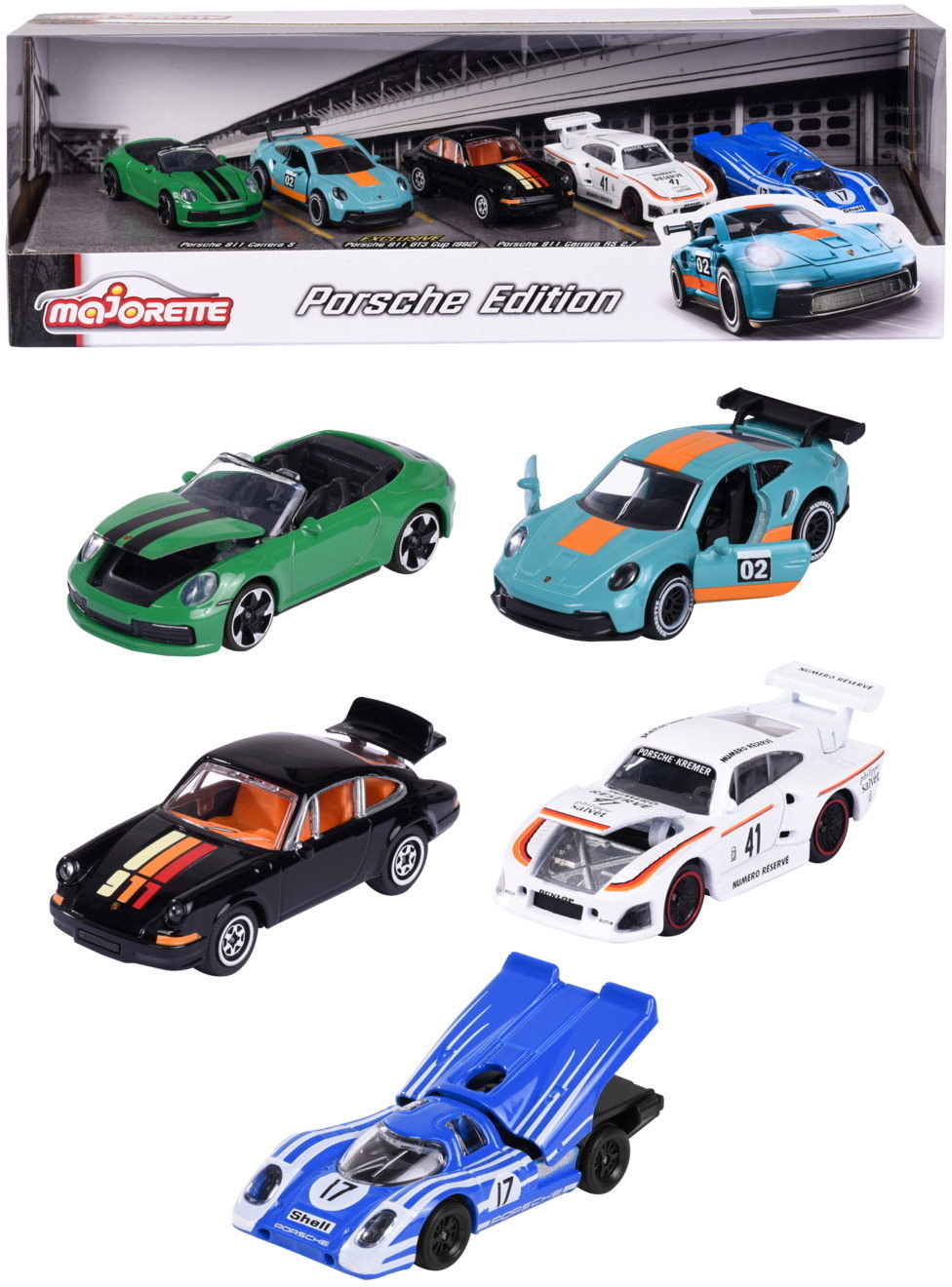 Majorette Spielzeugauto Porsche 5er Pack Giftpack 911, 917, 935 7,5 cm 8502105002