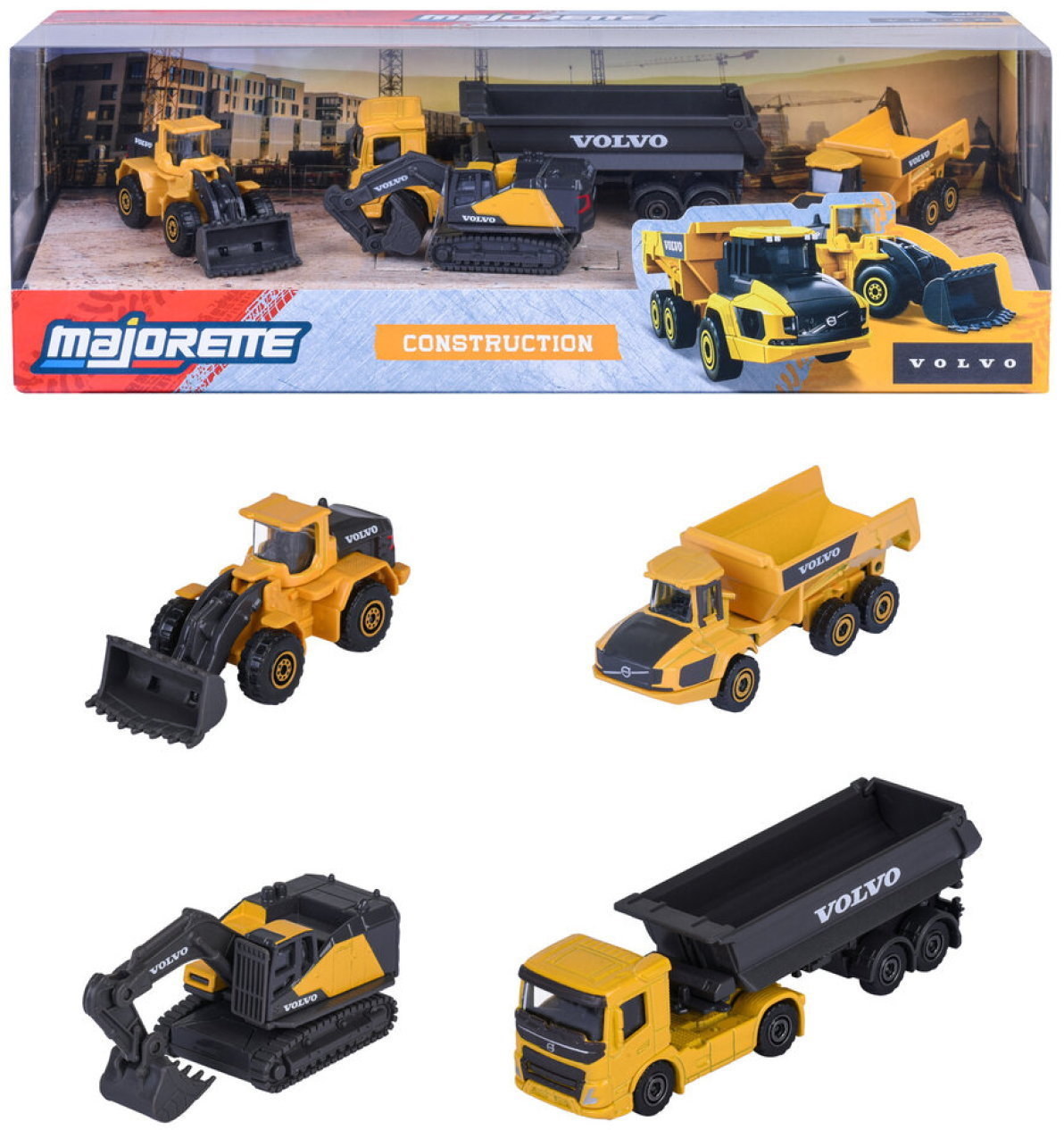 Majorette Spielzeugauto Volvo Construction 4er Pack Giftpack Baustelle 7,5 cm 8503105000