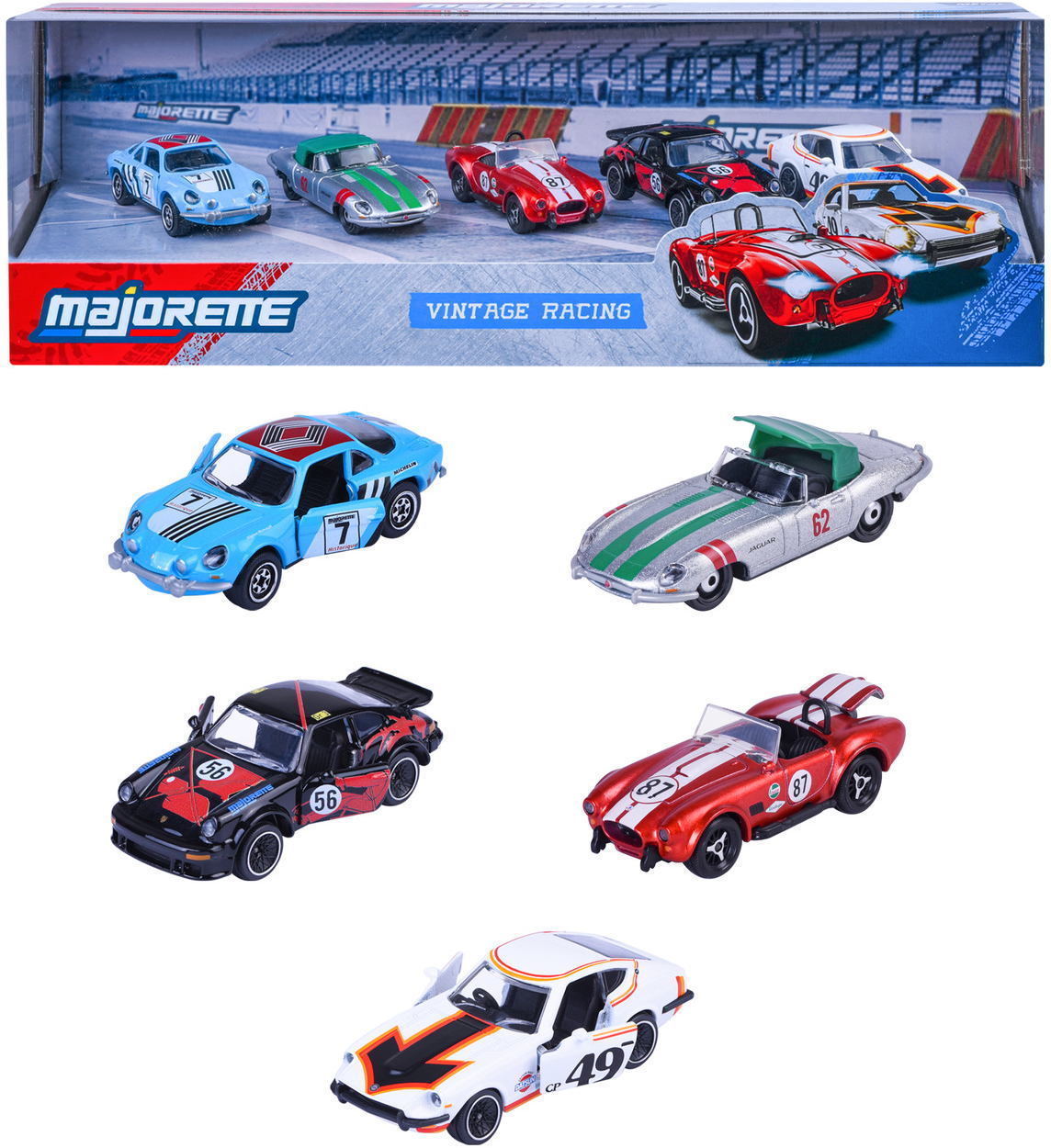 Majorette Spielzeugauto Vintage Racing 5er Pack Giftpack Shelby, Porsche… 7,5 cm 8502005001