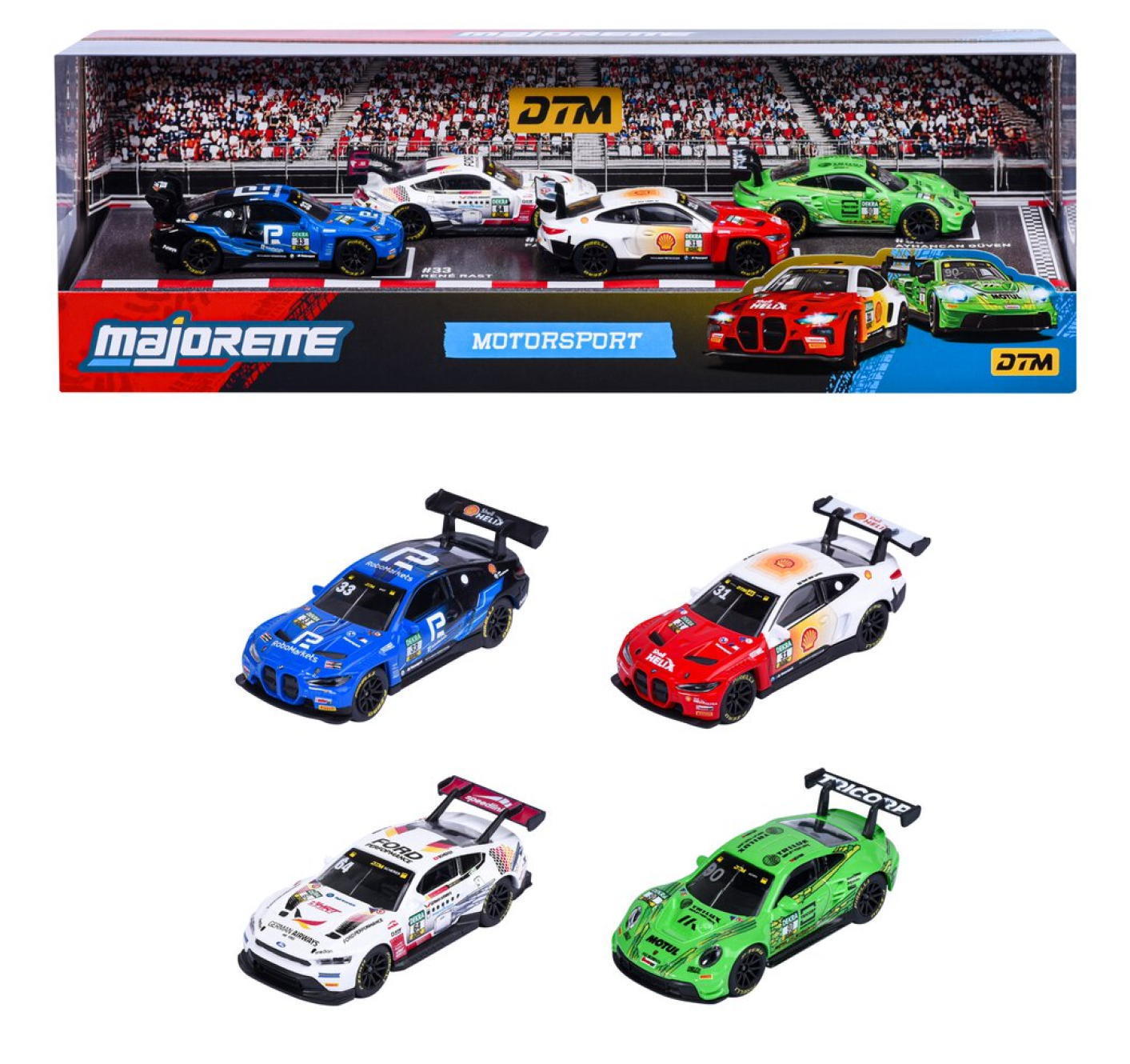 Majorette Spielzeugauto Motorsport DTM 4er Pack Giftpack Porsche, BMW... 7,5 cm 8502105013