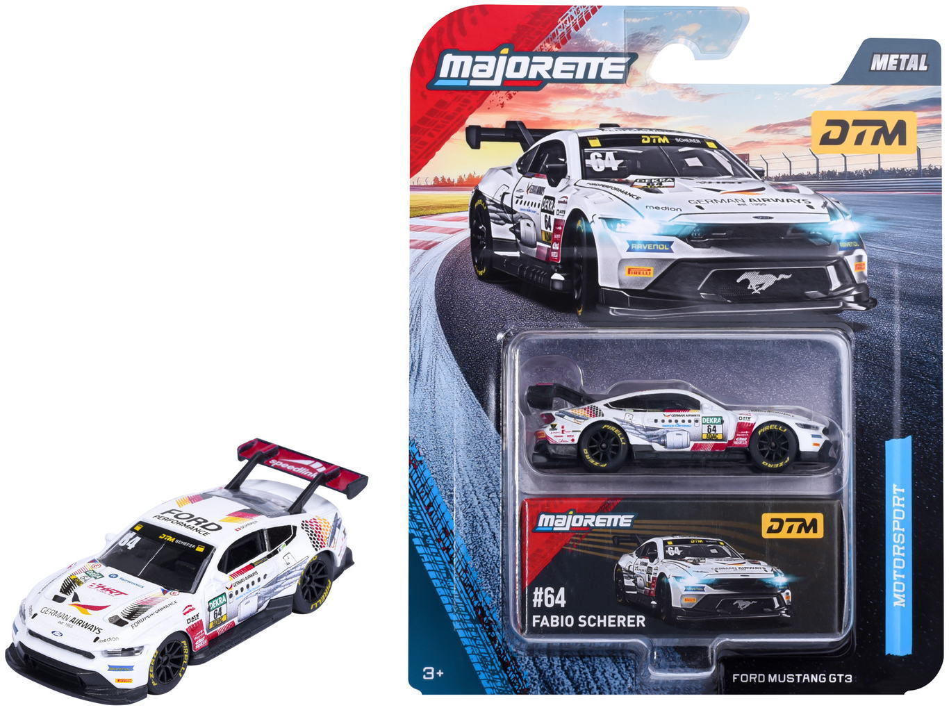 Majorette Spielzeugauto Deluxe Ford Mustang GT3, weiß 7,5 cm 8502101004Q06