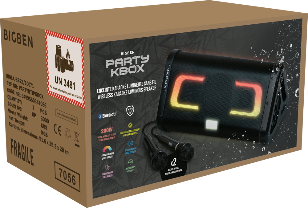 Bigben Bluetooth KBOX kabelloser Karaoke-Lautsprecher Lichteffekten 2 Mikrofonen schwarz AU387056